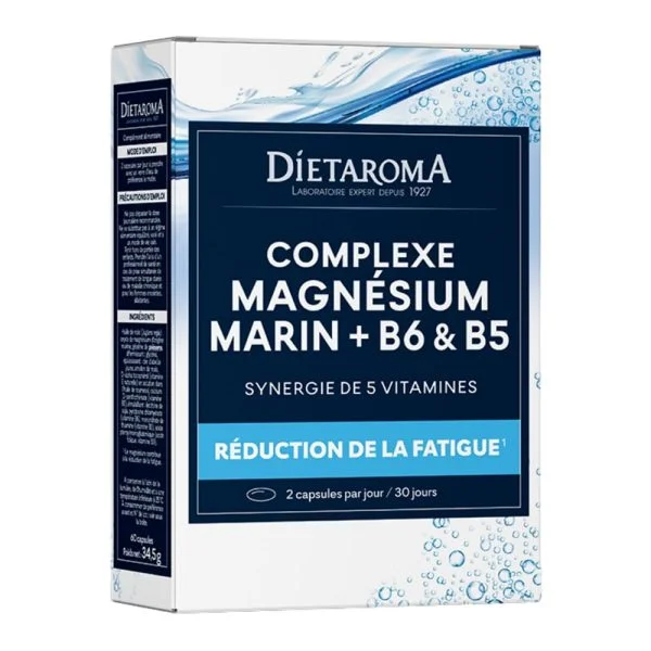 Boîte bleue Diétaroma Complexe Magnésium Marin B6 et B5 60 capsules