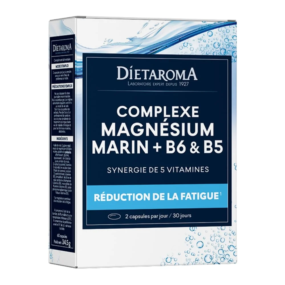 dietaroma-complexe-magnesium-marin-b6-et-b5-60-capsules.jpg Boîte bleue Diétaroma Complexe Magnésium Marin B6 et B5 60 capsules