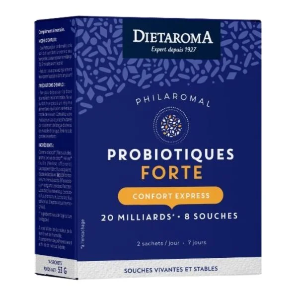 Boîte bleue Diétaroma Philaromal Probiotiques Forte Confort Express, 14 sachets