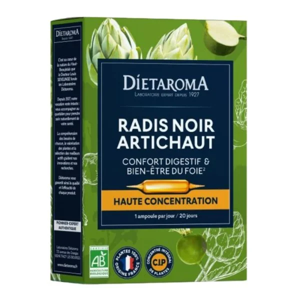 Boîte verte Diétaroma Radis Noir Artichaut, ampoules bio haute concentration