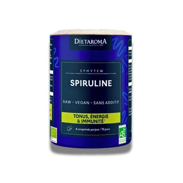 Pot bleu Diétaroma Ephytem Spiruline bio, 300 comprimés, tonus et énergie