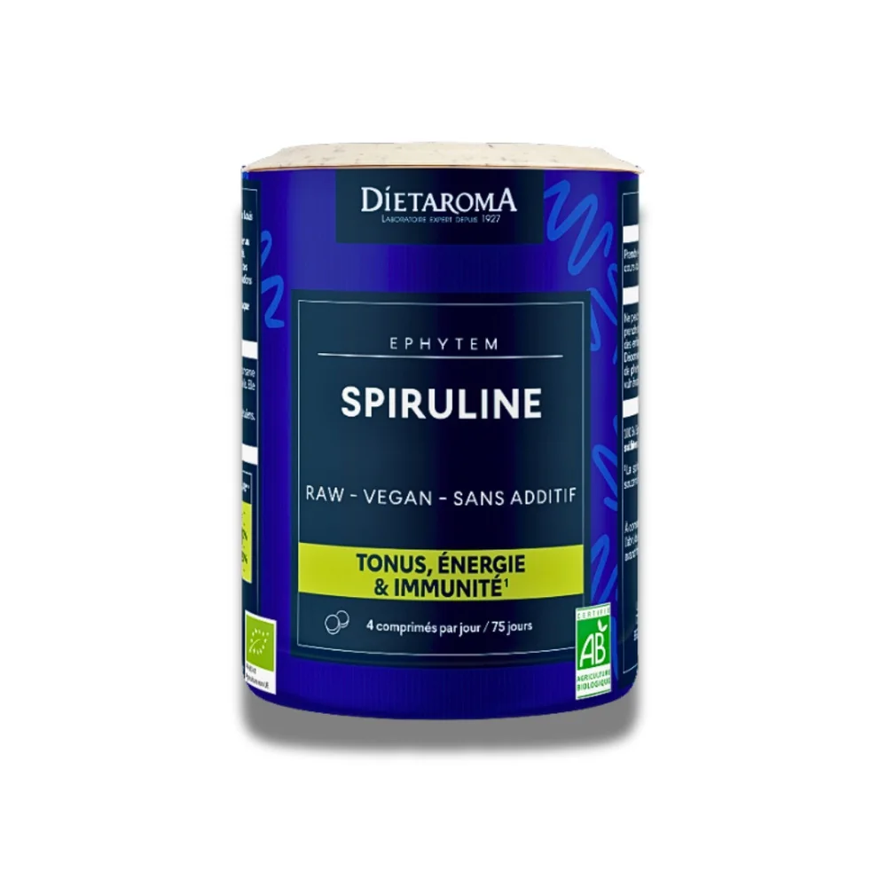 dietaroma-spiruline-bio-300-comprimes-1.jpg Pot bleu Diétaroma Ephytem Spiruline bio, 300 comprimés, tonus et énergie
