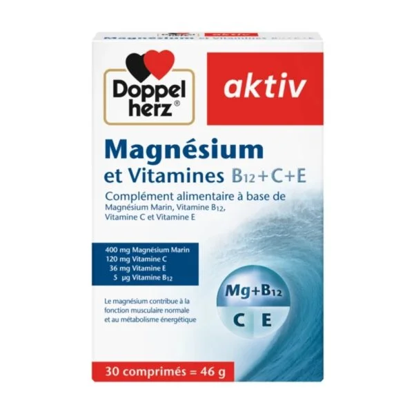 Doppel Herz Aktiv Magnésium et Vitamines B12+C+E 30 Comprimés