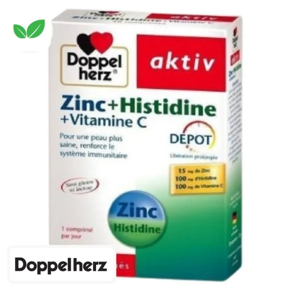 Doppel Herz Aktiv Zinc, Histidine, Vitamine C Depot Peau Saine Et Système Immunitaire 30 Comprimés
