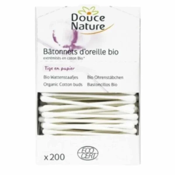 Boîte Douce Nature bâtonnets d'oreille bio, tige papier, 200 unités