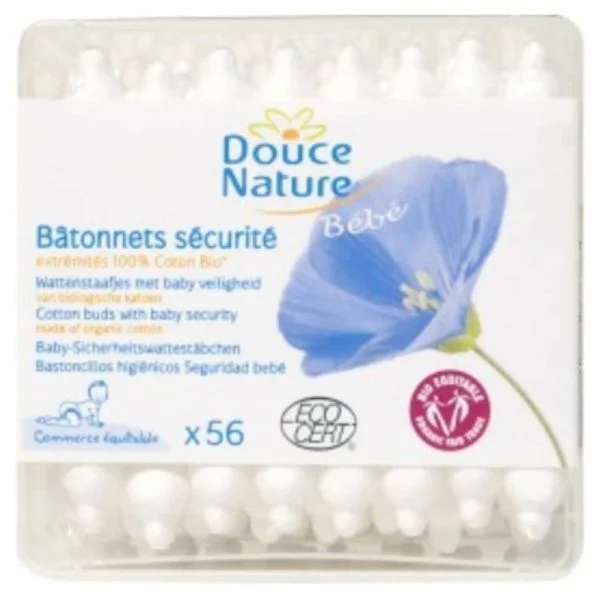 Étui Douce Nature Bébé, bâtonnets sécurité coton bio, 56 unités