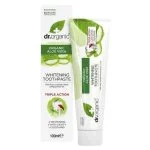 Étui et tube verts Dr Organic dentifrice blanchissant aloe vera 100 ml