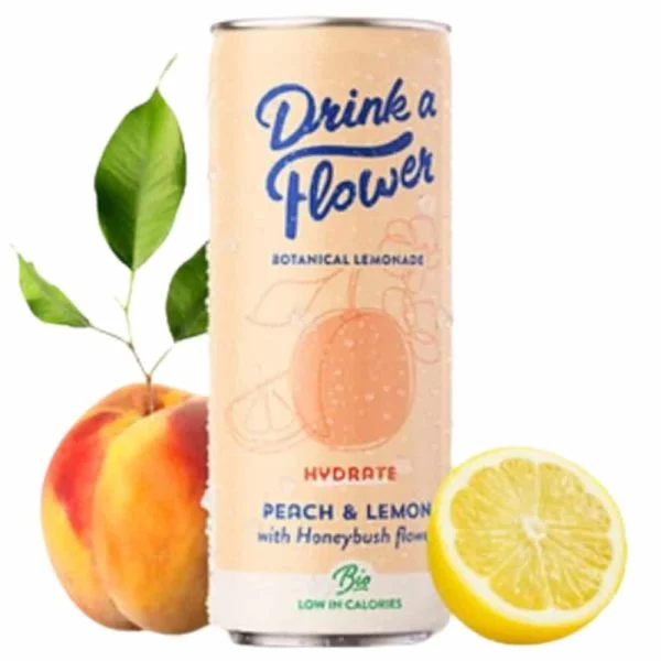 Canette pêche Drink a Flower Hydrate, pêche et citron jaune