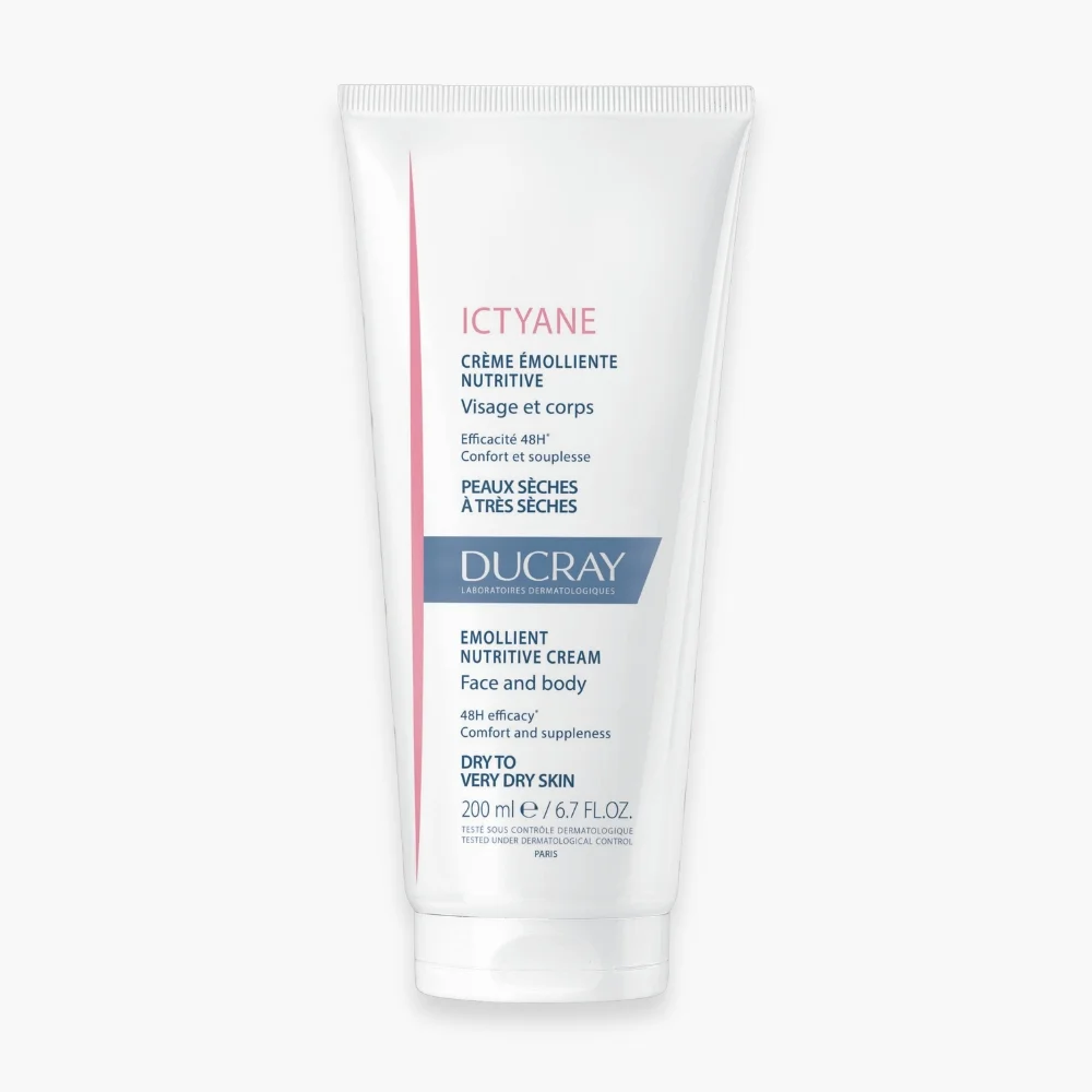 ducray-ictyane-creme-emolliente-nutritive-200ml.jpg Tube blanc et rose Ducray Ictyane crème émolliente nutritive 200 ml