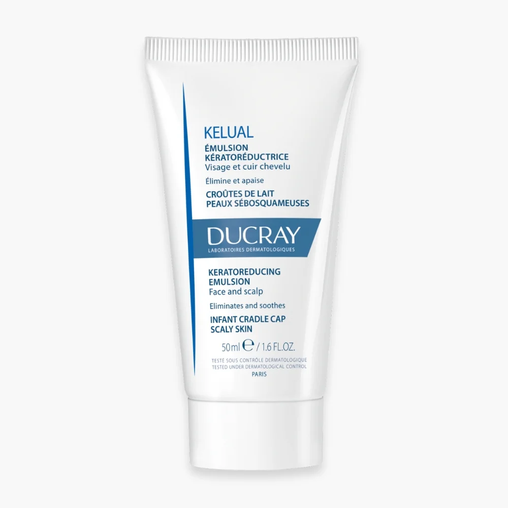 ducray-kelual-emulsion-keratoreductrice-50ml.jpg Tube blanc et bleu Ducray Kelual émulsion kératoréductrice 50 ml