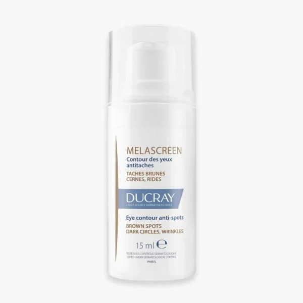 Flacon pompe blanc Ducray Melascreen contour des yeux antitaches 15 ml