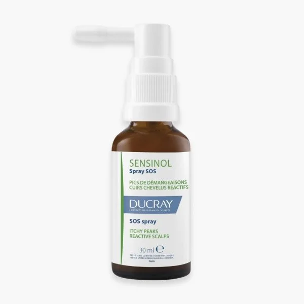 Flacon verre ambré spray Ducray Sensinol Spray SOS 30 ml cuir chevelu