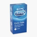 Boîte bleue Durex Extra Safe, douze préservatifs légèrement plus épais