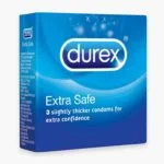 Étui bleu Durex Extra Safe, trois préservatifs légèrement plus épais
