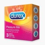 Étui orange et rose Durex Pleasure Me, trois préservatifs perlés nervurés