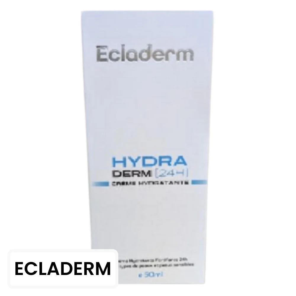 ecladerm-hydraderm-creme-hydratante-24h-50ml.jpg Étui blanc et bleu Ecladerm Hydraderm crème hydratante 24h 50 ml
