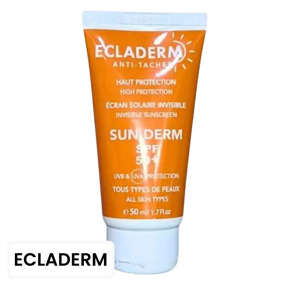 ecladerm-sunderm-ecran-solaire-spf50-50ml.jpg Tube orange Ecladerm Sunderm écran solaire invisible anti-taches SPF 50+