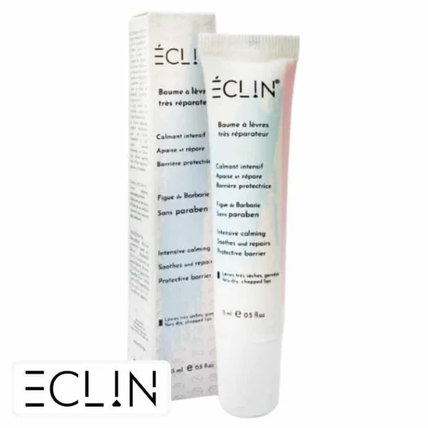 Tube blanc et étui du baume à lèvres très réparateur Éclin 15 ml