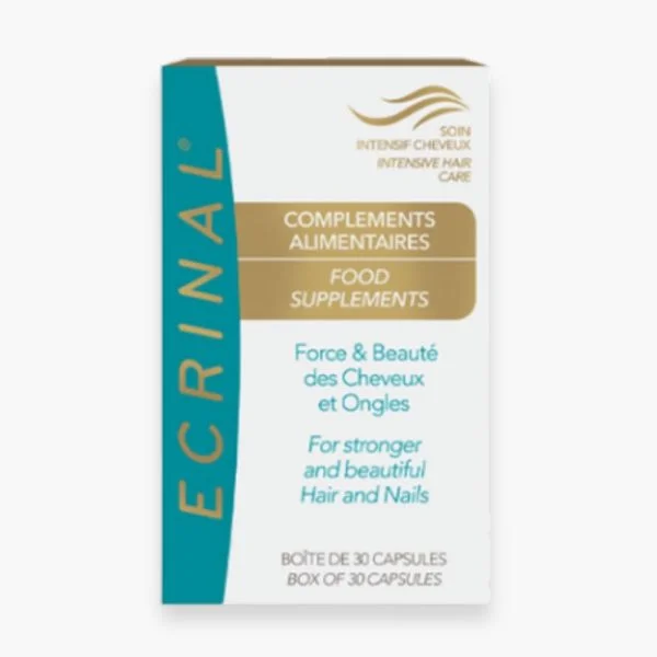Étui blanc et doré Ecrinal compléments alimentaires, boîte de 30 capsules