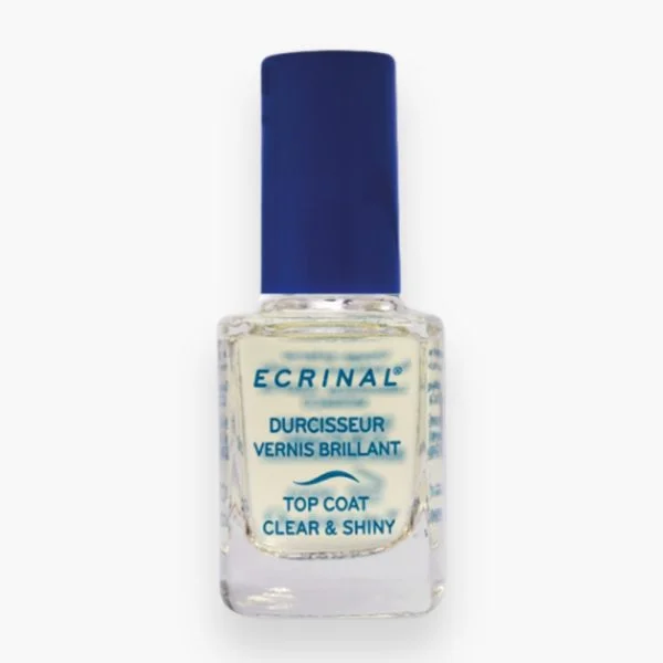 Petit flacon de verre à bouchon bleu Ecrinal vernis durcisseur brillant
