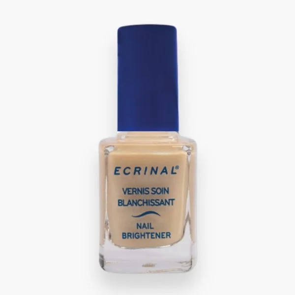 Flacon Ecrinal vernis soin blanchissant beige nacré, bouchon bleu