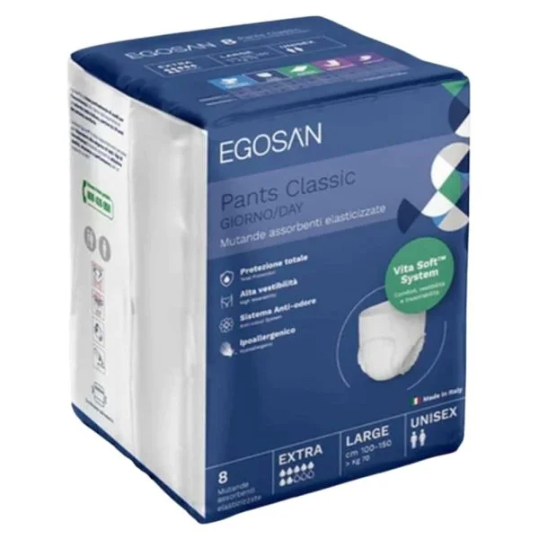 Sachet bleu Egosan Pants Classic Large, slips absorbants adulte, 8 unités