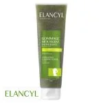 Tube vert Elancyl Gommage Moussant Énergisant, grains exfoliants visibles, extrait de lierre