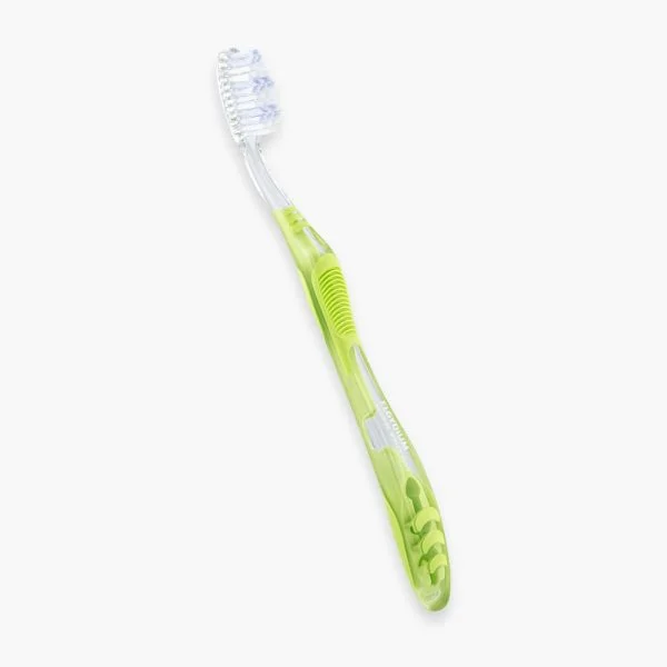 Brosse à dents Elgydium Blancheur manche vert translucide filaments blancs bleutés