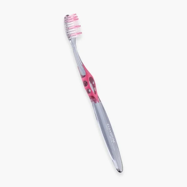 Brosse à dents Elgydium Inter-Active dure, manche transparent et insert rose