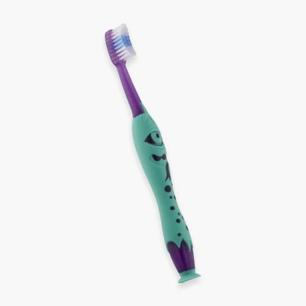 Brosse à dents Elgydium Kids Monster souple verte, motif petit monstre