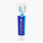 Tube de dentifrice Elgydium Anti-Plaque bleu et blanc, Pierre Fabre