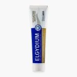 Tube de gel dentifrice Elgydium Multi-Actions, bandeau doré et bleu