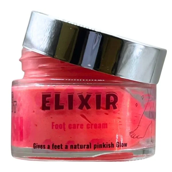 Pot en verre Elixir Foot Care, crème pieds rose, couvercle métallique argenté