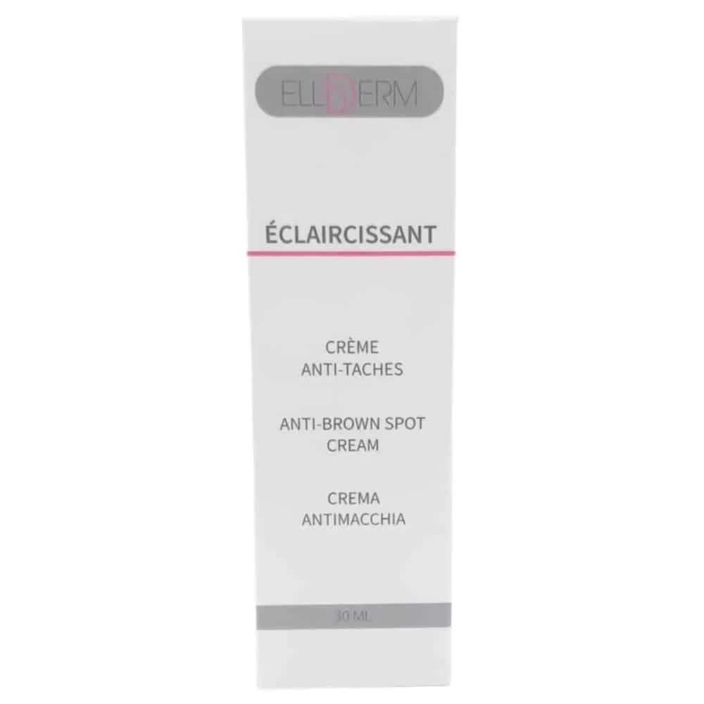 ellderm-eclaircissant-creme-anti-taches-30ml.jpg Étui blanc et gris Ellderm Éclaircissant crème anti-taches, 30 ml