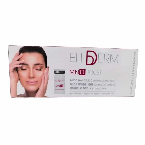 Boîte Ellderm MND Boost acide mandélique, ampoule en verre, sérum visage concentré