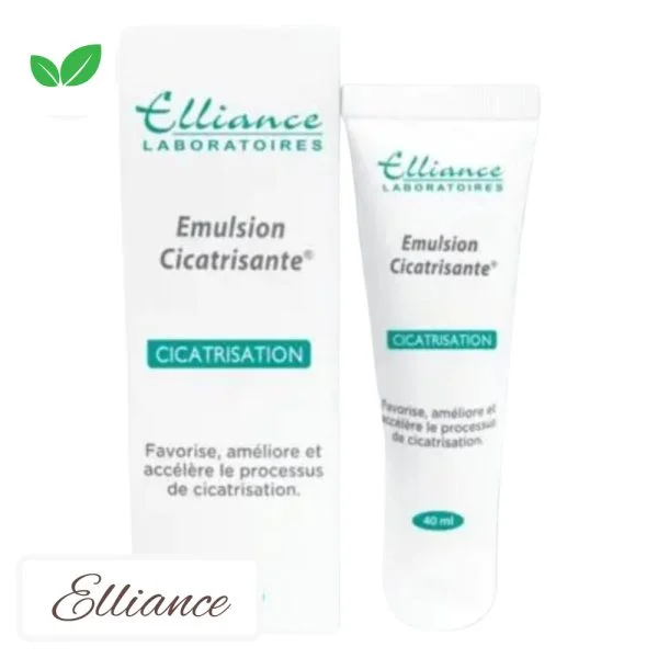 Tube et étui blancs Elliance Emulsion Cicatrisante 40 ml, mention cicatrisation