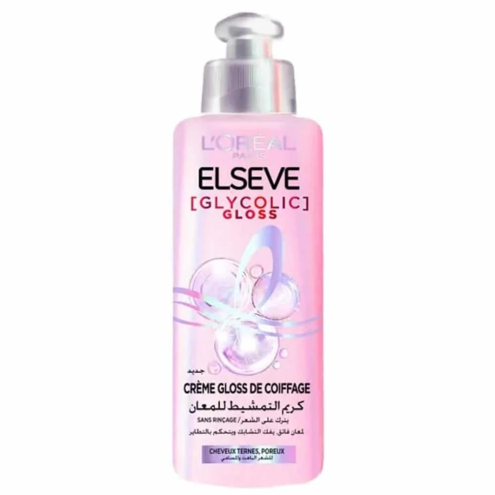 elseve-glycolic-gloss-creme-gloss-de-coiffage-200ml.jpg Flacon pompe rose Elseve Glycolic Gloss crème gloss de coiffage 200 ml