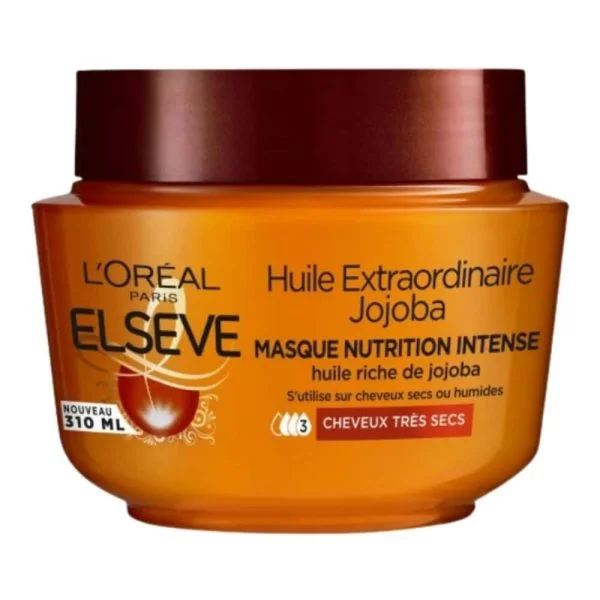 Pot orange Elseve Huile Extraordinaire Jojoba masque nutrition intense 310 ml