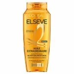 Flacon orange doré Elseve Huile Extraordinaire shampoing nutrition profonde cheveux secs