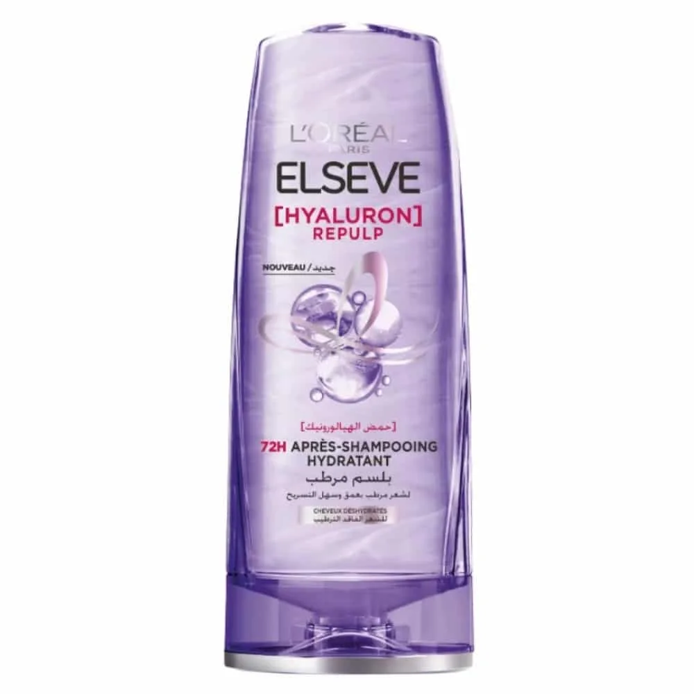 elseve-hyaluron-repulp-apres-shampoing-hydratant-72h-200ml.jpg Flacon violet Elseve Hyaluron Repulp après-shampoing hydratant 72h 200 ml