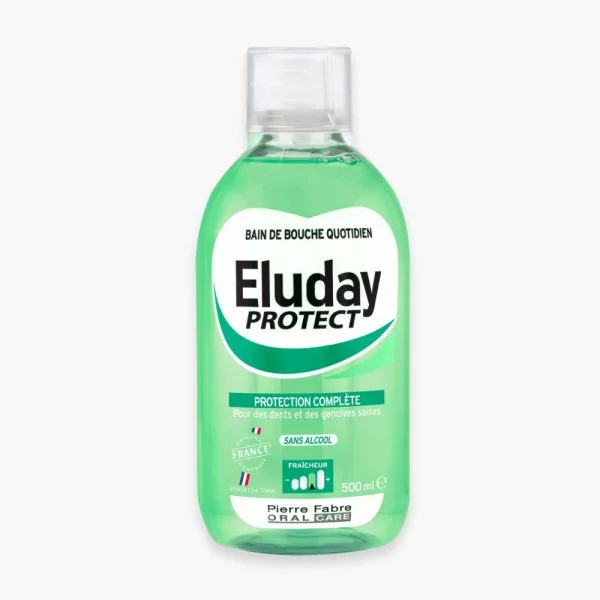 Flacon vert Eluday Protect 500 ml, bain de bouche protection complète