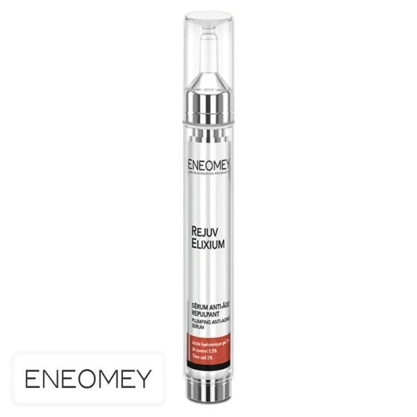 Flacon airless fin blanc et orange Eneomey Rejuv Elixium, sérum 15 ml