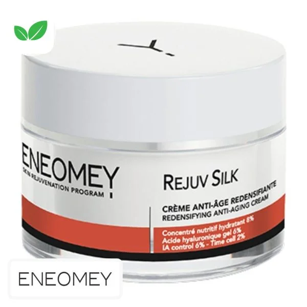 Pot blanc et orange Eneomey Rejuv Silk, crème redensifiante visage 50 ml