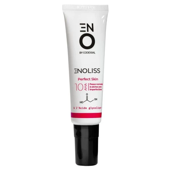 Tube blanc et rose Eno Enoliss Perfect Skin 10 AHA, acide glycolique 30 ml