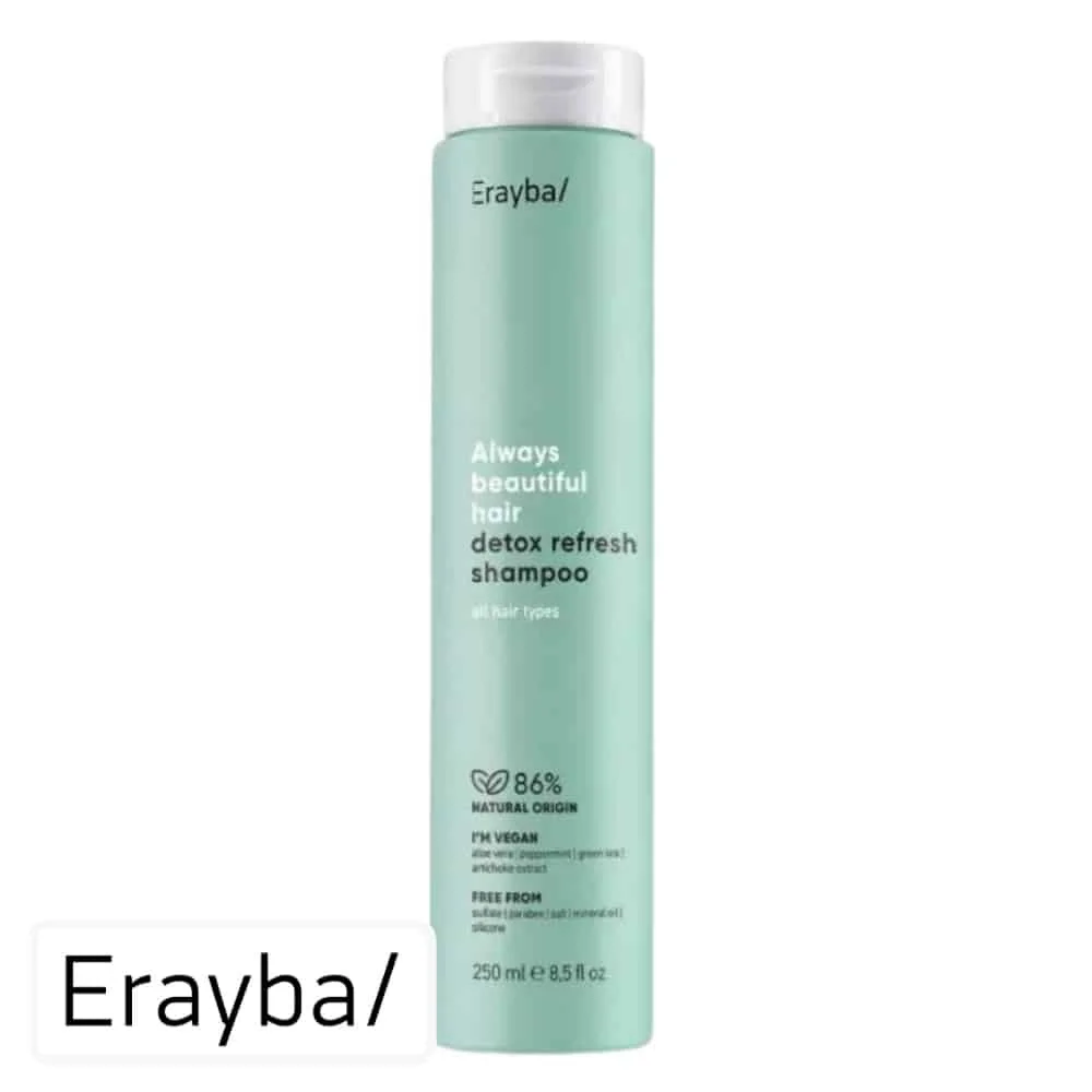 erayba-abh-detox-shampoing-rafraichissant-250ml.jpg Flacon vert d'eau Erayba ABH shampoing detox refresh 250 ml