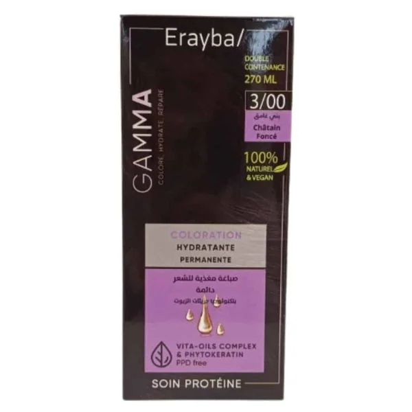 Étui Erayba Gamma coloration hydratante permanente 3/00 Châtain Foncé 270 ml