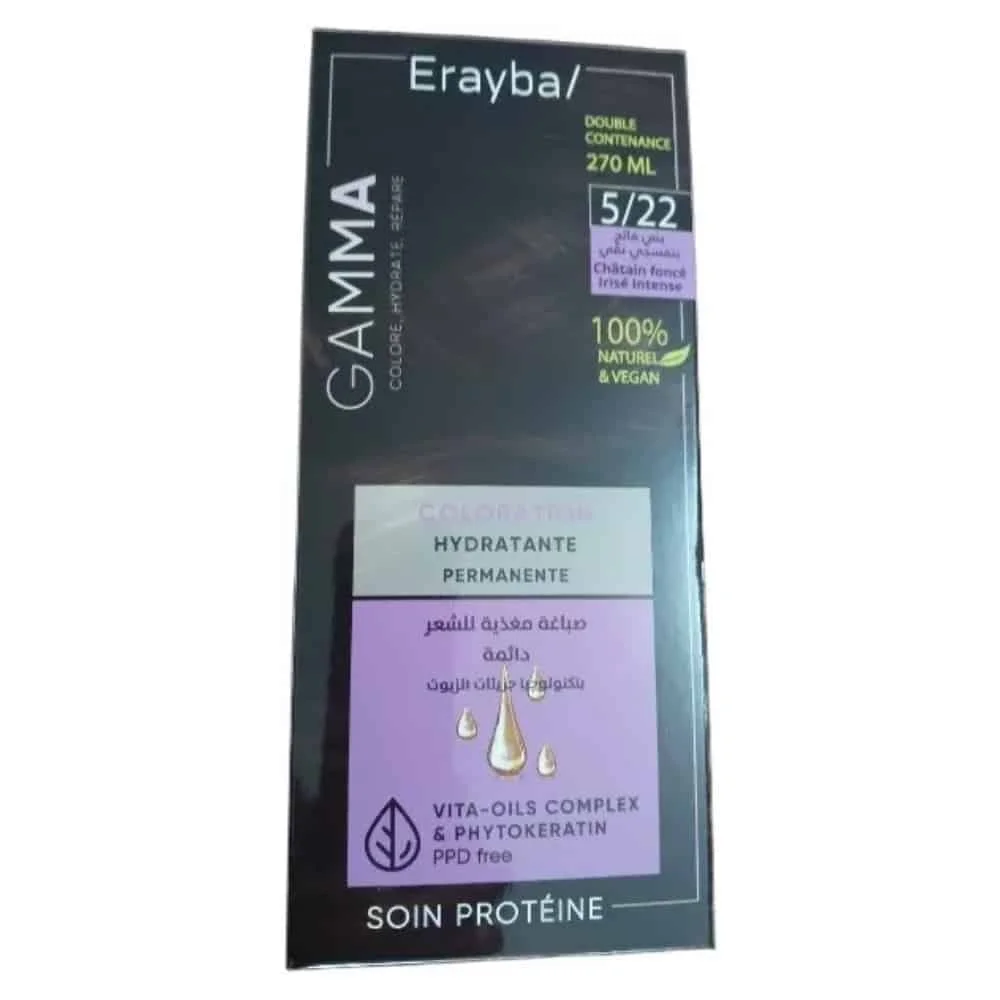erayba-gamma-coloration-hydratante-permanente-naturelle-522-blond-fonce-irise-intense.jpg Étui Erayba Gamma coloration hydratante permanente 5/22 Châtain Foncé Irisé Intense 270 ml