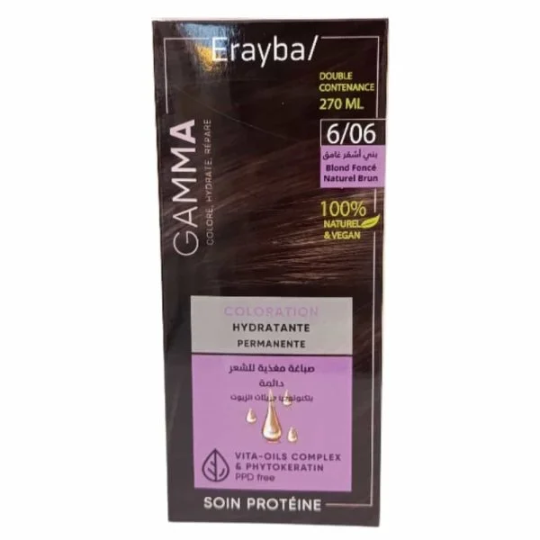 Étui Erayba Gamma coloration hydratante permanente 6/06 Blond Foncé Naturel Brun 270 ml