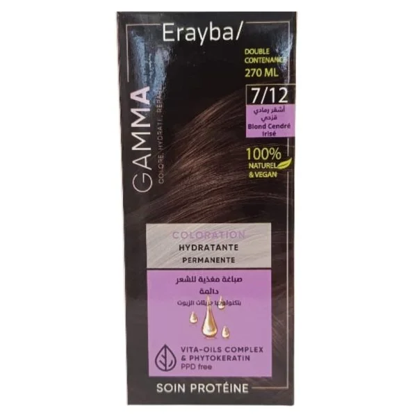 Étui Erayba Gamma coloration hydratante permanente 7/12 Blond Cendré Irisé 270 ml