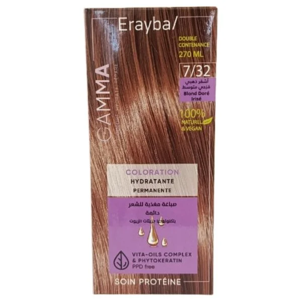 Étui Erayba Gamma coloration hydratante permanente 7/32 Blond Doré Irisé 270 ml